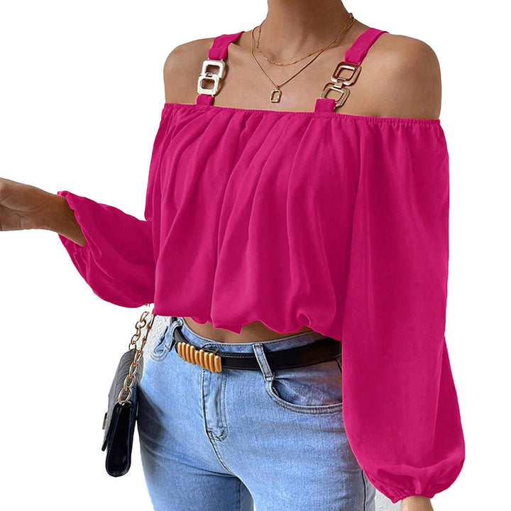 Kvinders off-shoulder bluse med dekorative stropper og elegant rynkning Stilla