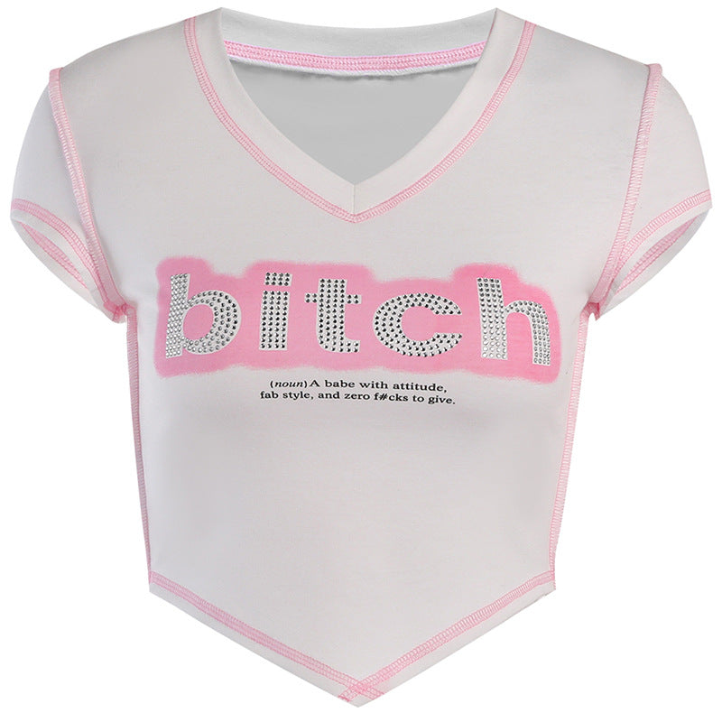Dame Trendy Cropped Graphic Tee og Sommerfugl String Sæt Stilla