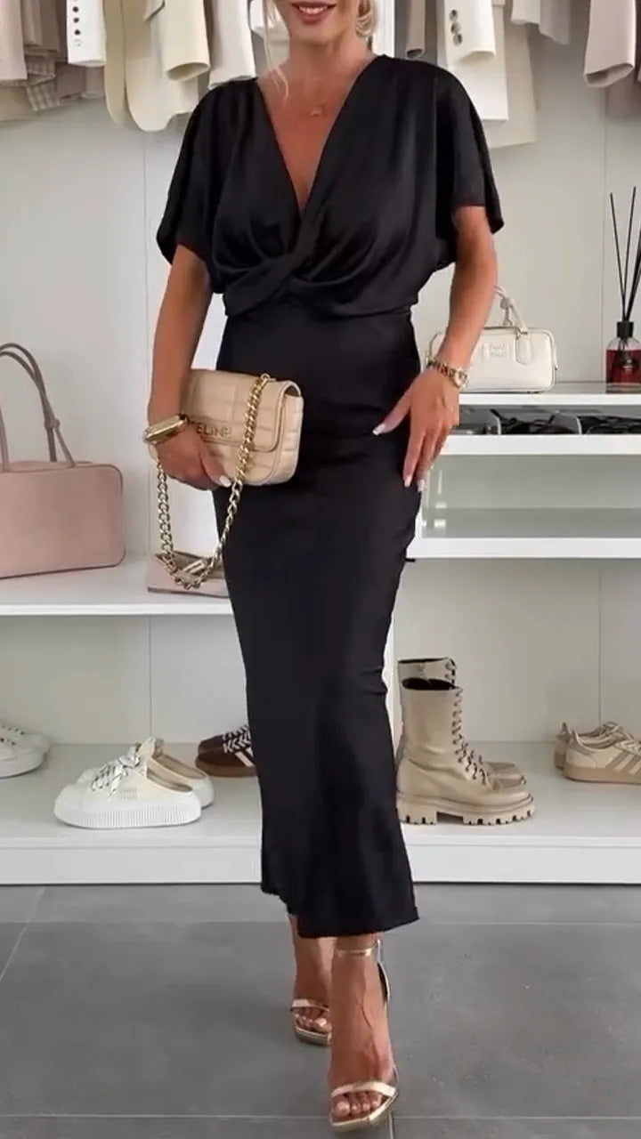 Dame Elegant Wrap Kjole med dyb V-udskæring og sidelæns knude Stilla