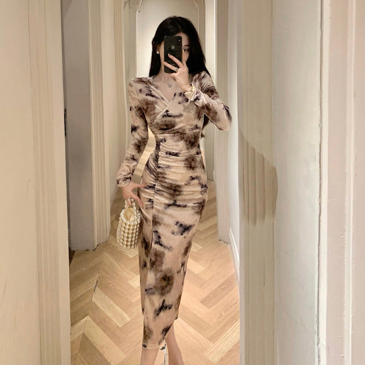 Stilla | Stilfuld Print Velvet Defineret Bodycon Kjole