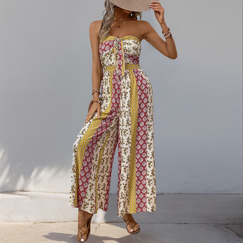 Femme Strapless Bohemian Trykt Jumpsuit Stilla