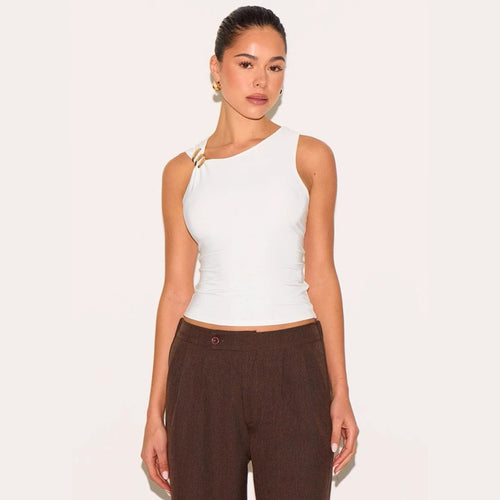 Damer Elegant Top med asymmetrisk snit og dekorative spænder Skovae