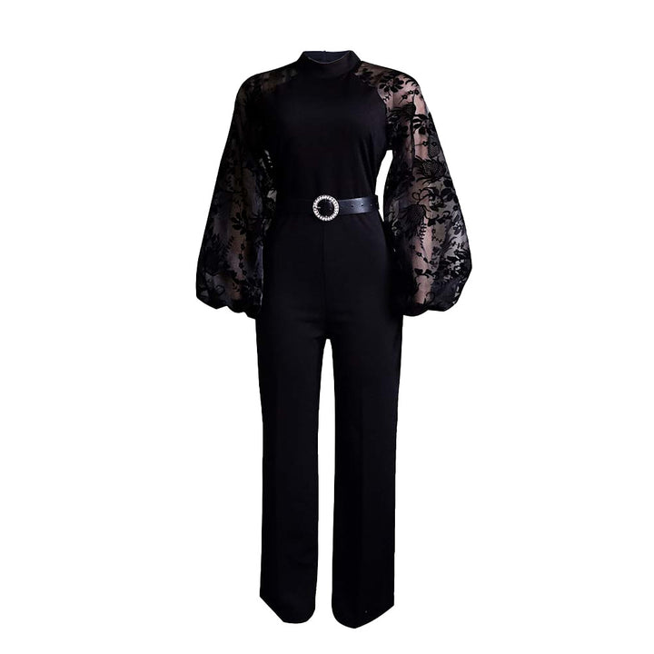 Dame elegant jumpsuit med voluminøse tylærmer og figursyet snit Stilla