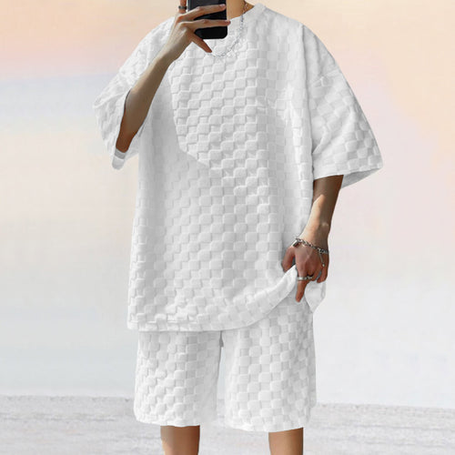 Herrer afslappet top og shorts sæt med struktureret design og åndbar kvalitet Stilla