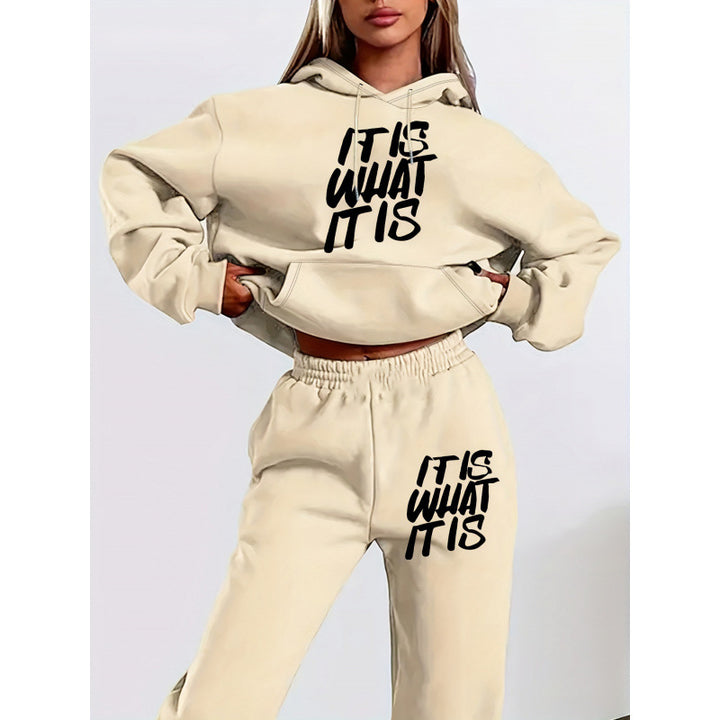 Kvinders leisure hoodie og jogger sæt med inspirerende tekst Skovae