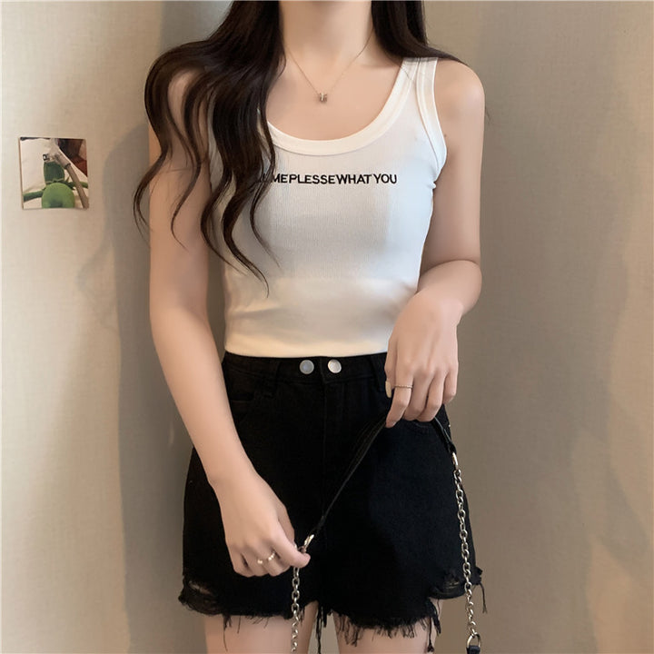 Femme ribbet bomulds tanktop med teksttryk Stilla