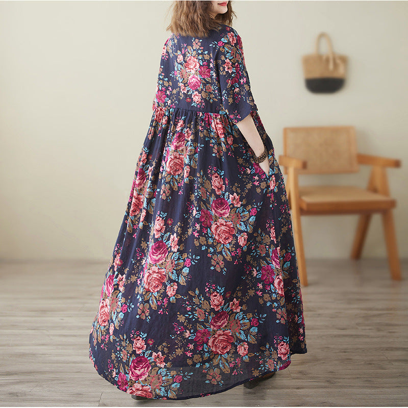 Femme Plus Size Floral Maxi Kjole med Flared Ærmer Stilla