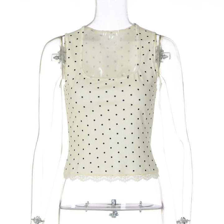 Dame polka-dot top med spidskant Skovae