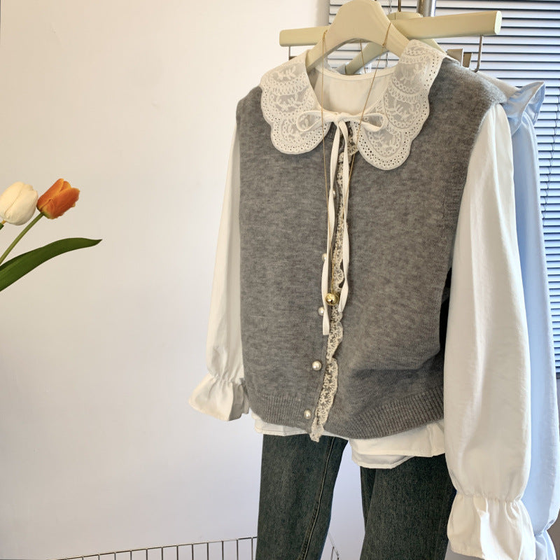 Femme Spidsbesat Button-Up Strikvest Stilla