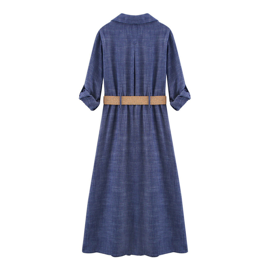 Femme Casual Button-Up Midi Kjole med Bælte Stilla