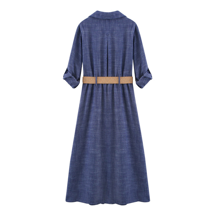 Femme Casual Button-Up Midi Kjole med Bælte Stilla