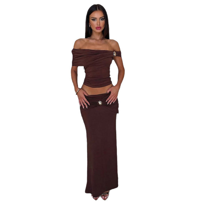 Dame Elegant Offshoulder Maxikjole med raffinerede rynkeeffekter Skovae
