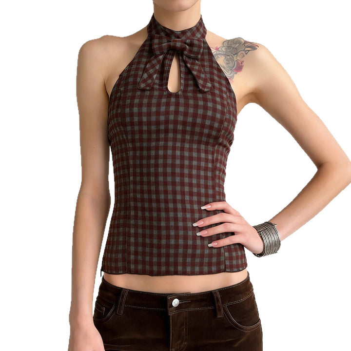 Damen elegantes Haltertop mit verspieltem Schleifen-Detail Skovae