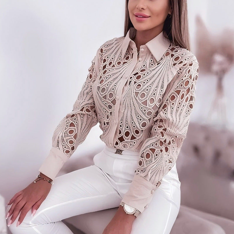 Dame elegant bluse med kunsthåndværk Stilla