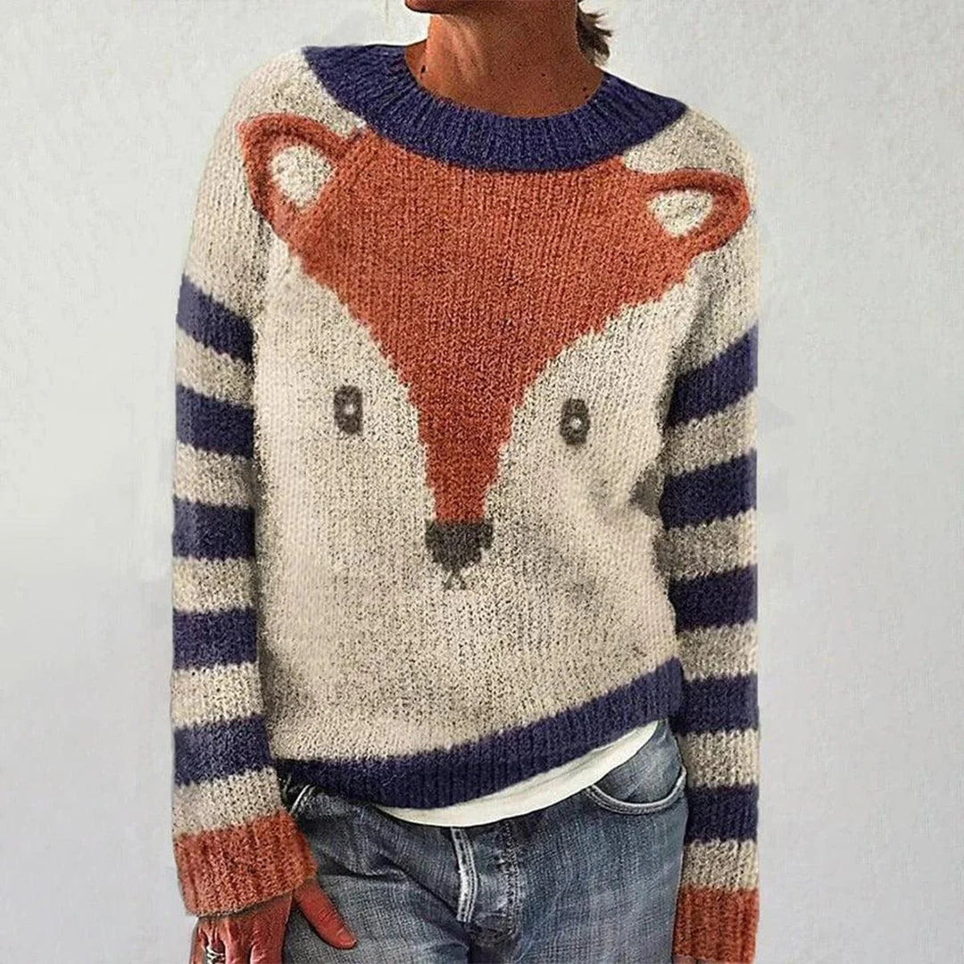 Dame Cozy Sweater med Revmotiv og Stribede Ærmer Stilla
