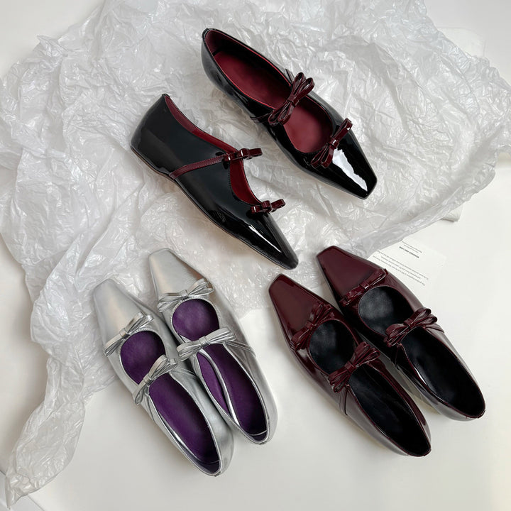 Dame elegante balletflade med firkantet tå og sløjfedetail Stilla