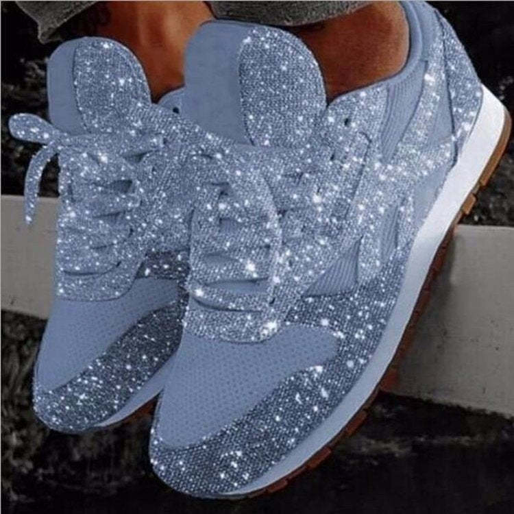 Dame sporty sneakers med glitrende overflade og åndbart netstruktur Stilla
