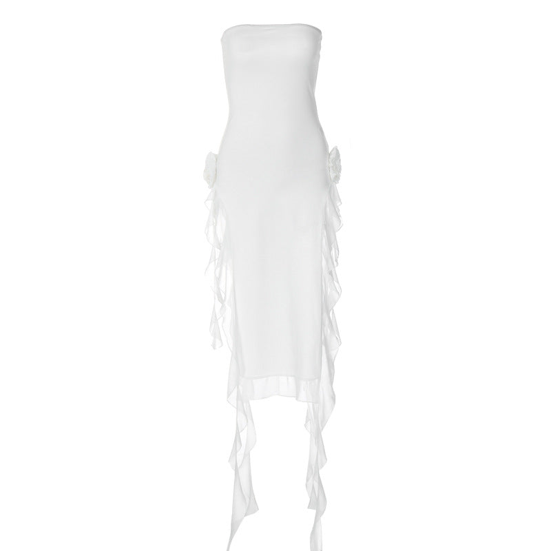 Dame langærmet kjole med transparente flæsedetaljer og elegant design Stilla