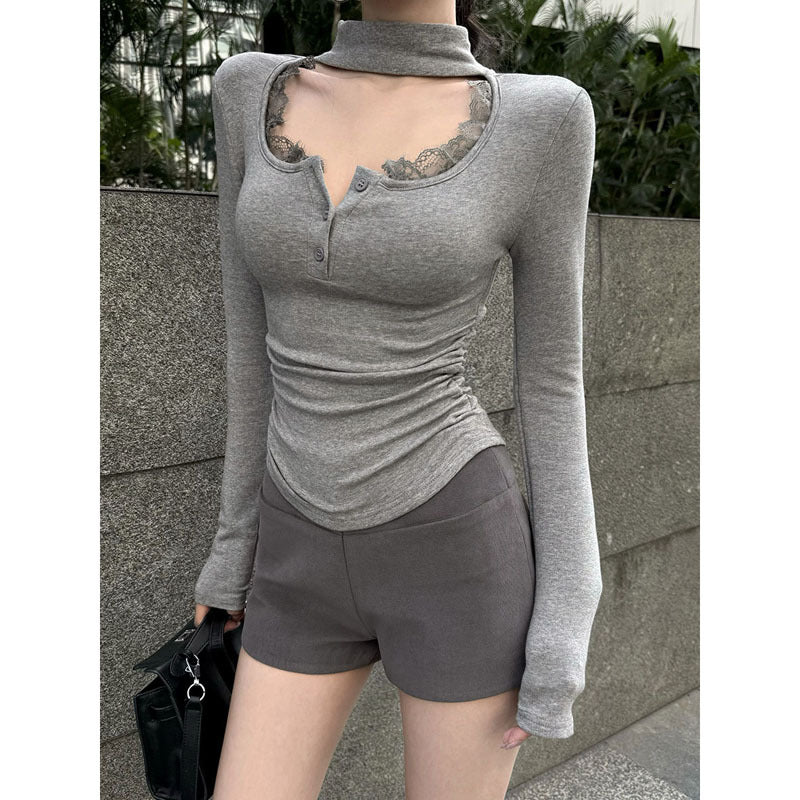 Femme Stylish Ryschet Langærmet Top Stilla