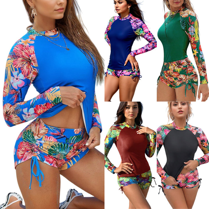 Dame Rashguard med blomsterdesign og korte shorts Skovae