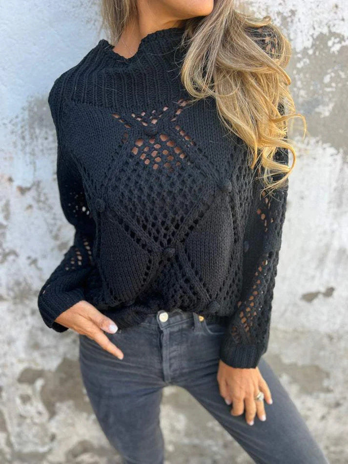 Dame casual strikpullover med luftig hæklestruktur og oversized snit Stilla