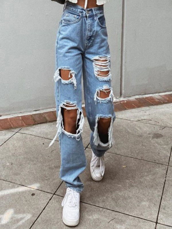Dame casual ødelagte jeans med bredt ben Skovae