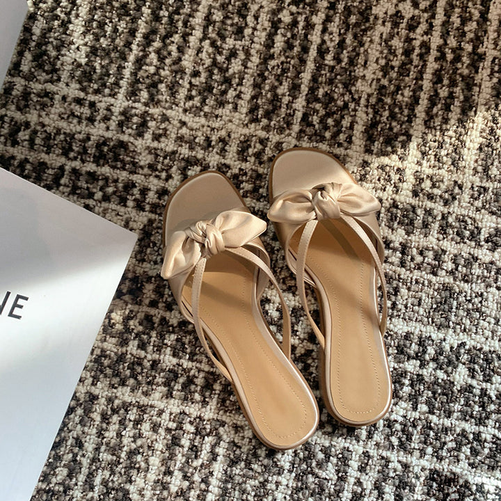 Femme Elegante T-rem Slide Sandaler med Sløjfedetalje Stilla