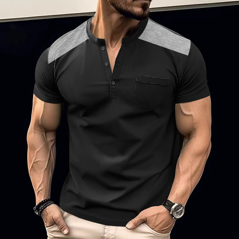 Herrer kortærmet Henley-T-shirt med stilfuldt knapdesign og praktisk brystlomme Stilla