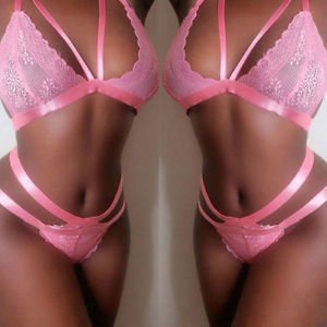 Dame strop top blonde bralette og frækt panty sæt Stilla