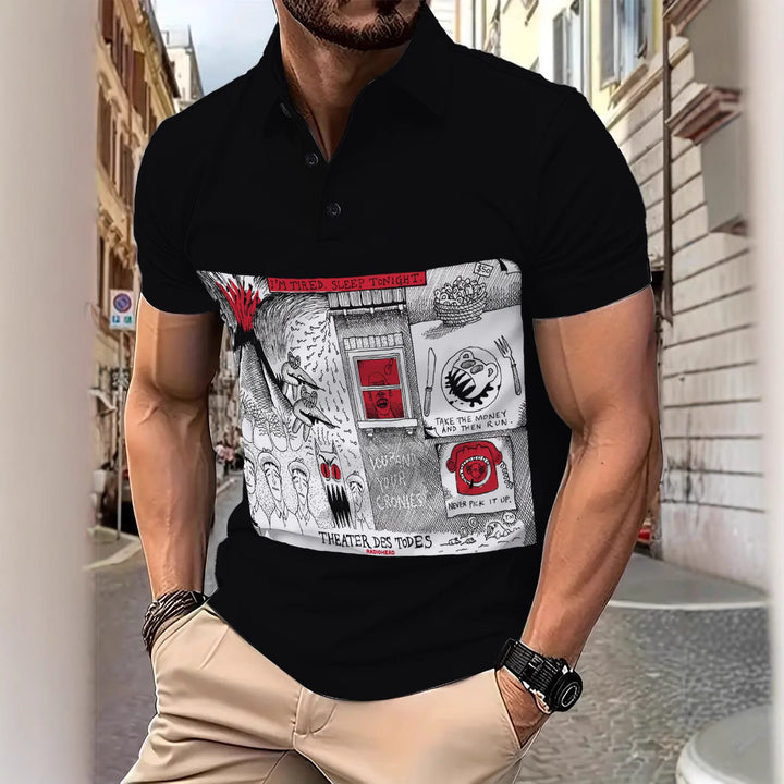 Herrer poloshirt med kunstnerisk trykmotiv Stilla