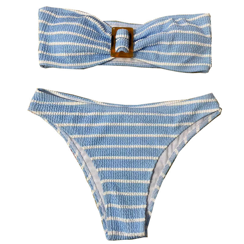 Dame bikini sæt med trendy bandeau-top og højt skåret slip Stilla