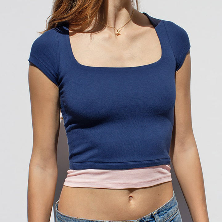 Damen cropped Oberteil mit elegantem quadratischen Ausschnitt und kontrastierendem Saum Skovae