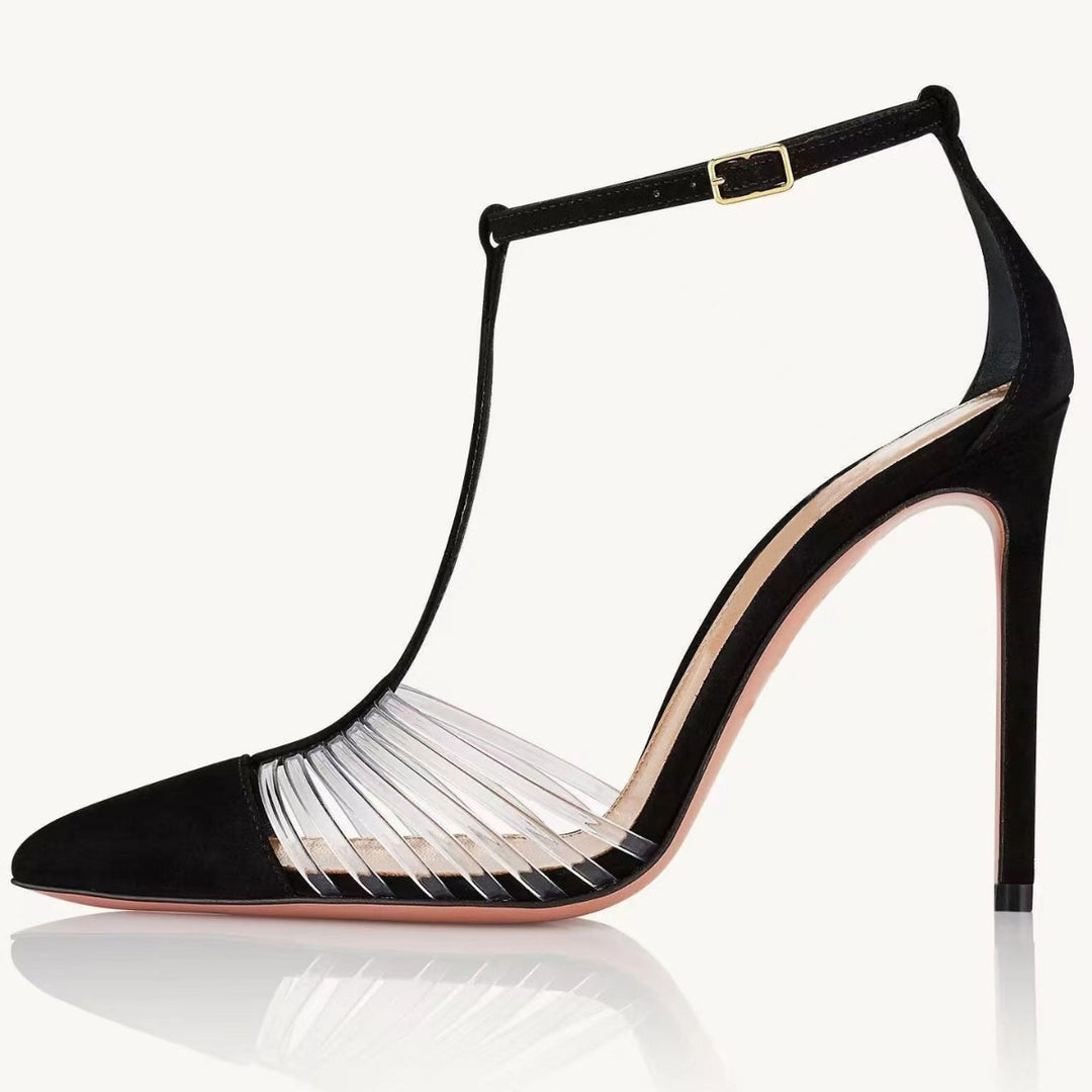 Femme Elegante Strappy Stiletto Hæle med transparente accenter Stilla