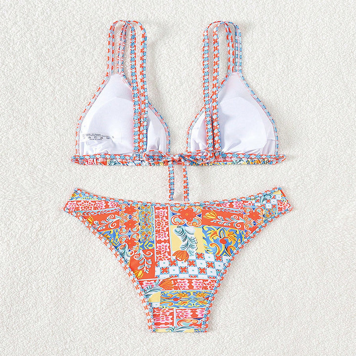Dame Triangle-Bikini med farverigt patchwork-mønster Skovae