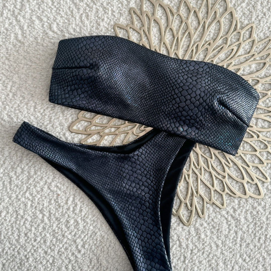 Dame Bandeau-Bikini-sæt i moderne slangeskindsdesign Stilla