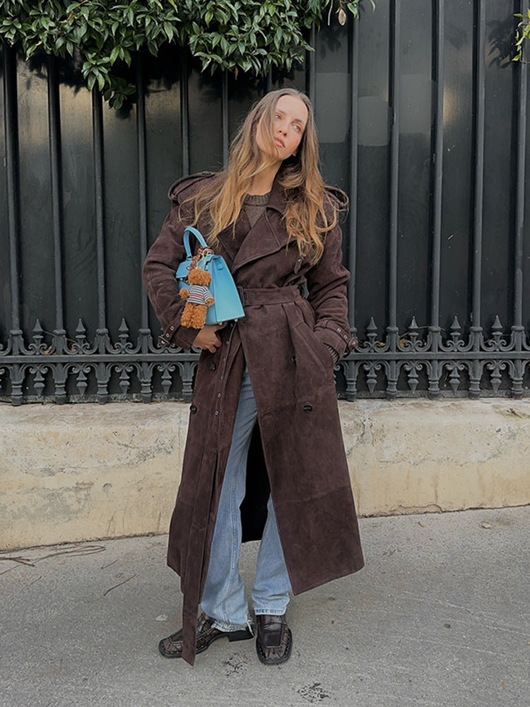 Damer Stilfuld og Komfortabel Lang Suede Trench Coat Stilla