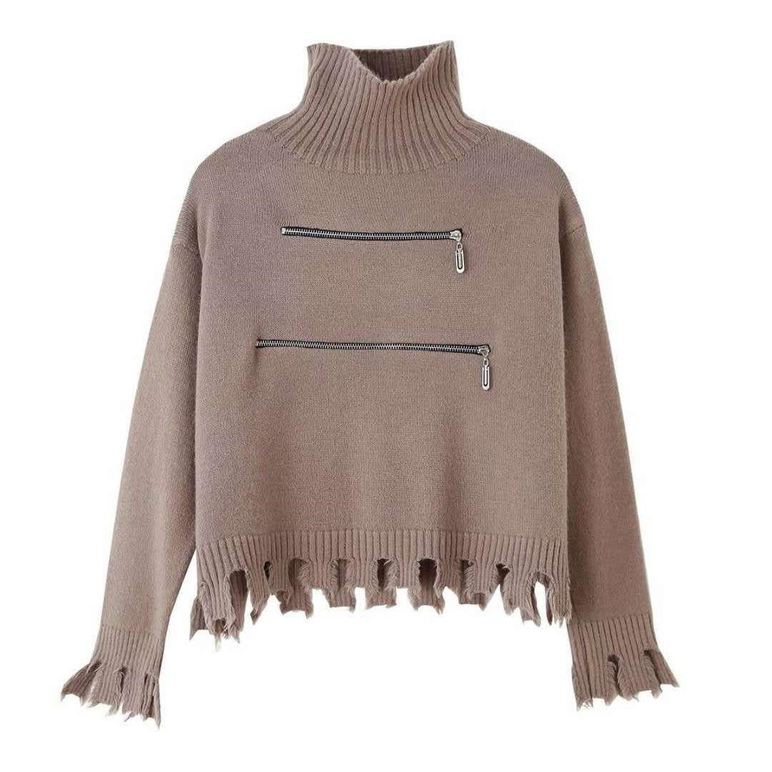 Dame Modisch Strikpullover med Ståkrave og Lynlåsdetaljer Stilla