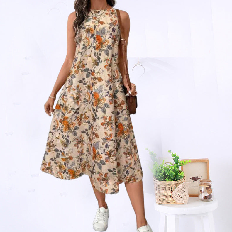 Dame Floral Print Midi Kjole med Sidelommer Stilla