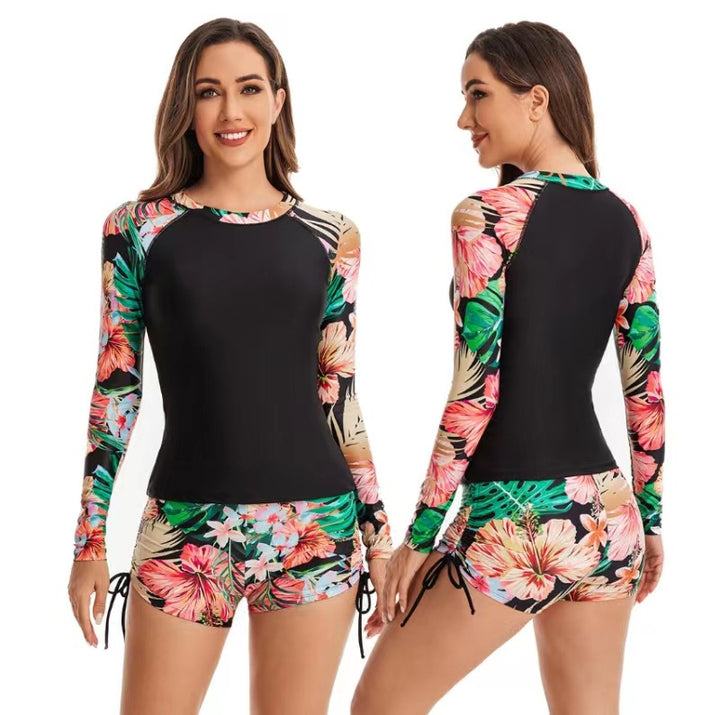 Dame Langærmet Svømmetop med blomstermotiv og Shorts Stilla