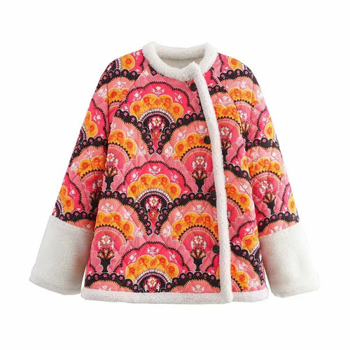 Kvinders mønstrede jakke med blød teddy-for og romantisk design Stilla