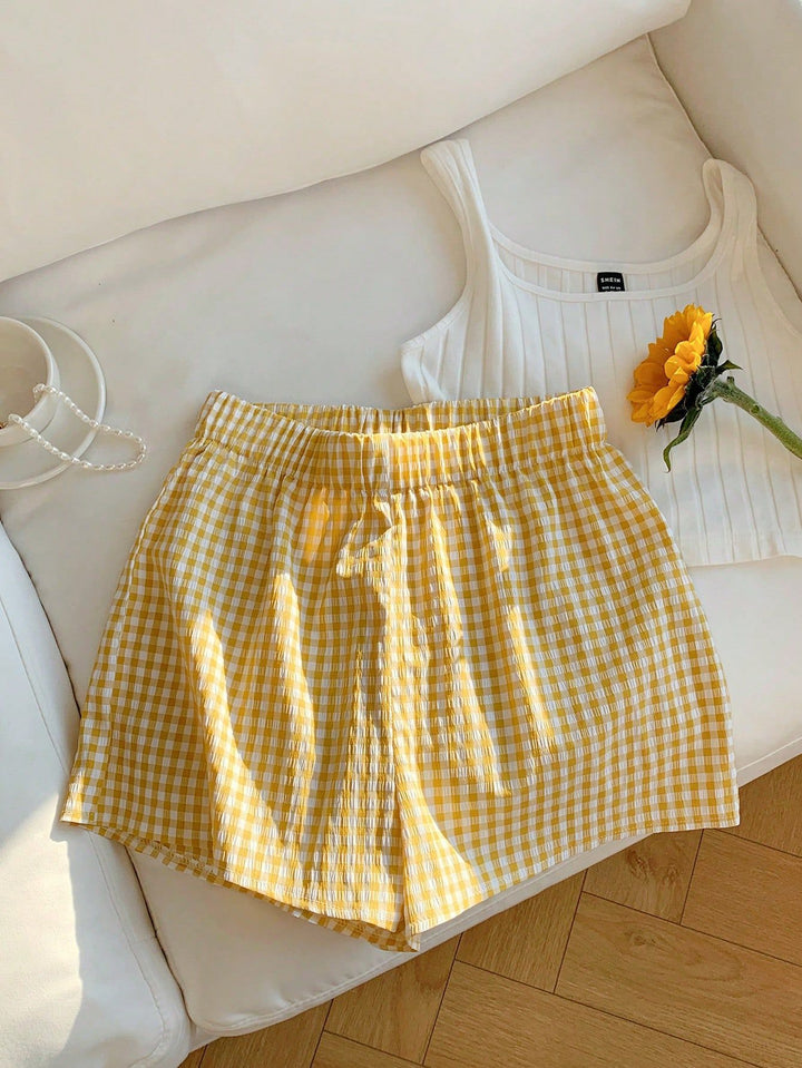 Dame luftige Karoshorts med elastisk talje og sidelommer Skovae