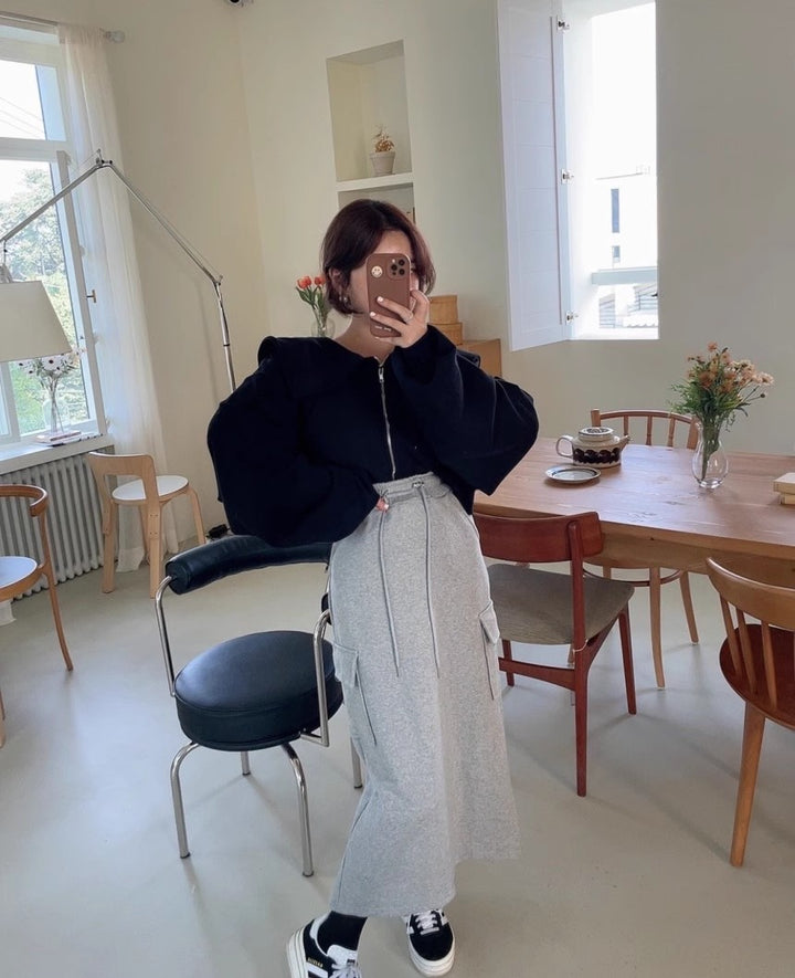 Dame cropped sweatjakke med stor krave Stilla