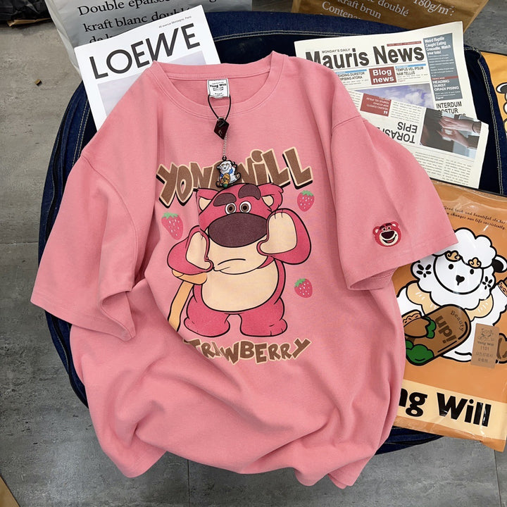 Dame T-shirt med kreativt cartoon-design og afslappet oversized pasform Stilla