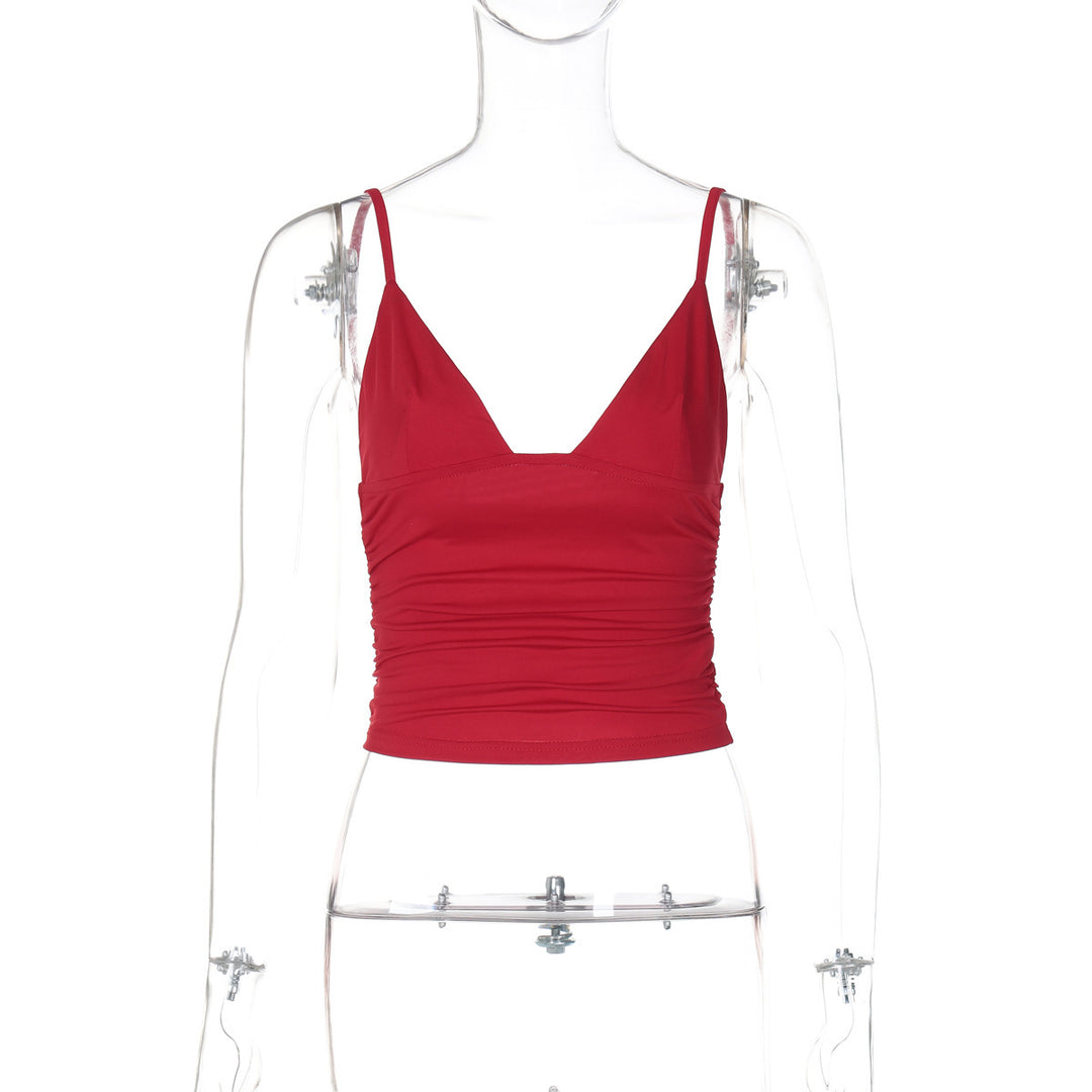 Dame figurtilpasset bodice-top med V-hals og fin indsnøring Skovae