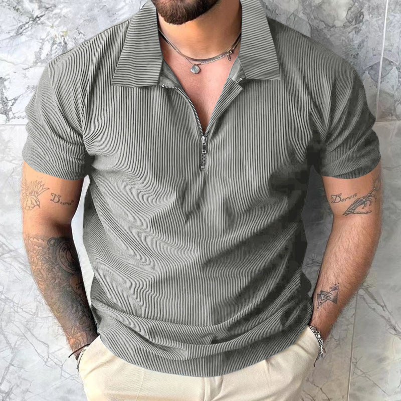 Herrer Kortærmet Poloshirt med Lynlås og Struktureret Design Stilla