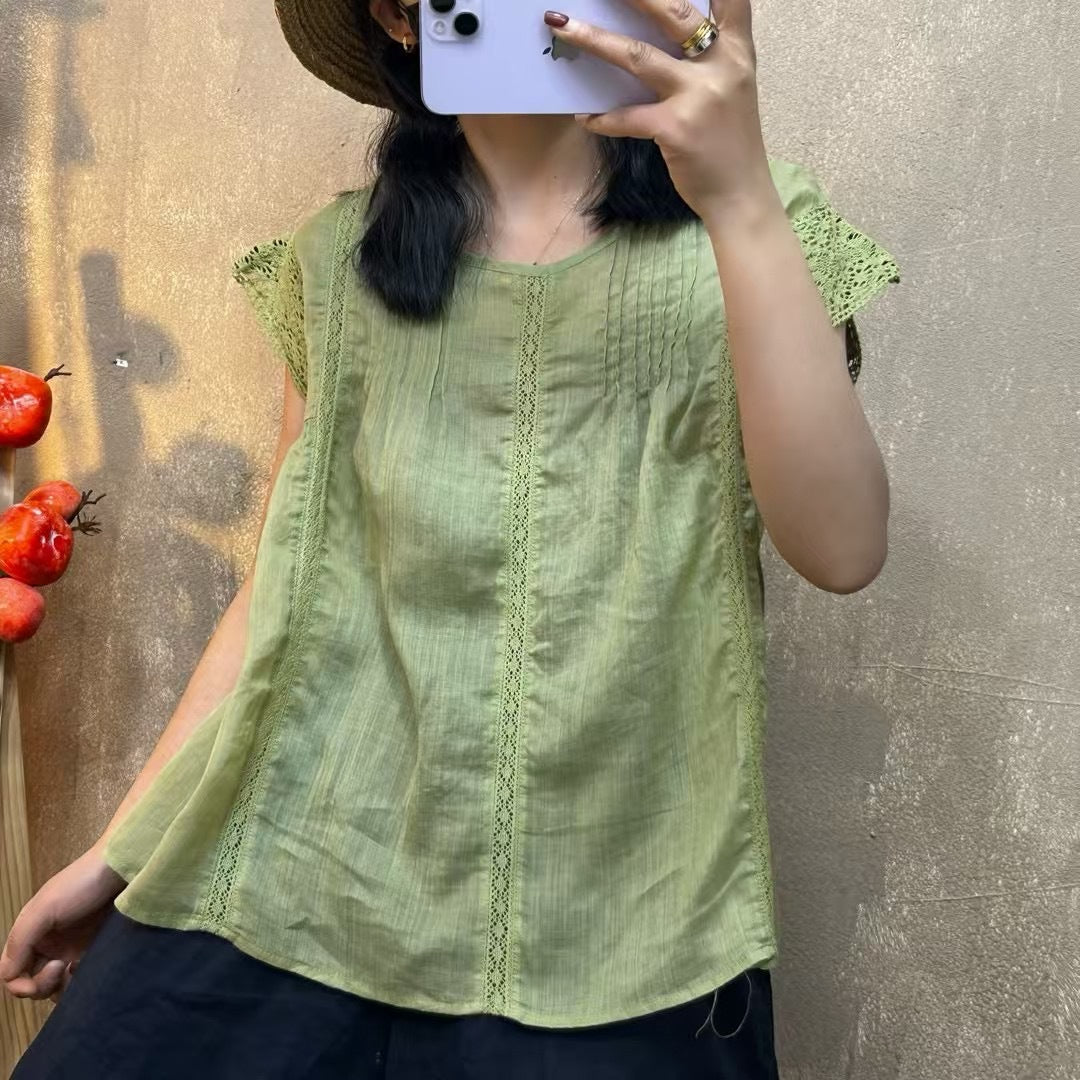 Femme Ruffle Ærme Afslappet Linned Top Stilla