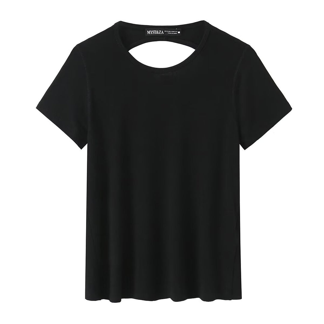 Dame fritids T-shirt med moderne rygudskæring og høj kvalitet bomuld Skovae