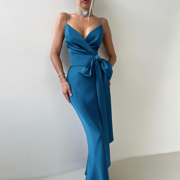 Damernes elegante aften kjole med chiffon sløjfe Skovae