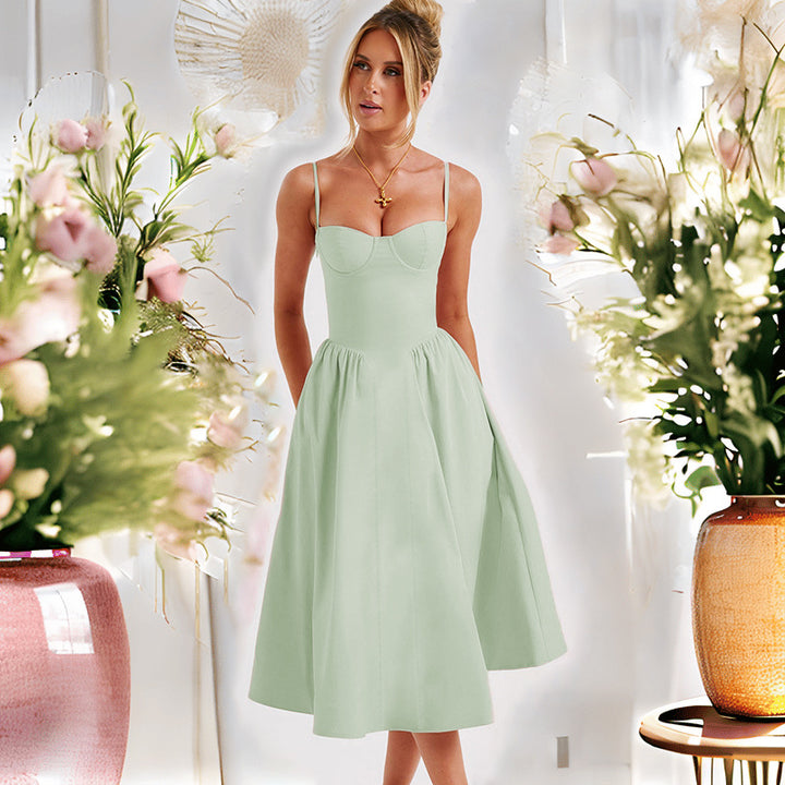 Dame Midikjole med elegant Bustier-overdel og flydende skirt Stilla