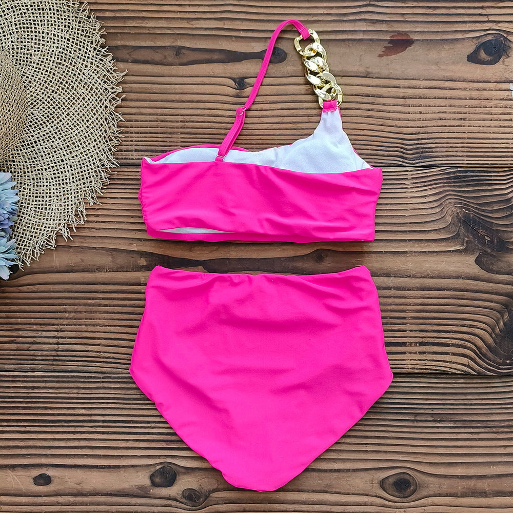Dame bikini-sæt med moderigtige guld-detaljer og højt skåret trusse Stilla
